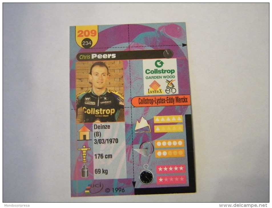 FIGURINA TIPO CARDS MERLIN ULTIMATE, CICLISMO, 1996,  CARD´S N° 209 CHRIS PEERS - Ciclismo