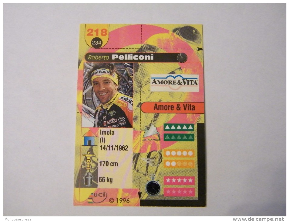 FIGURINA TIPO CARDS MERLIN ULTIMATE, CICLISMO, 1996,  CARD´S N° 218 ROBERTO PELLICONI - Ciclismo