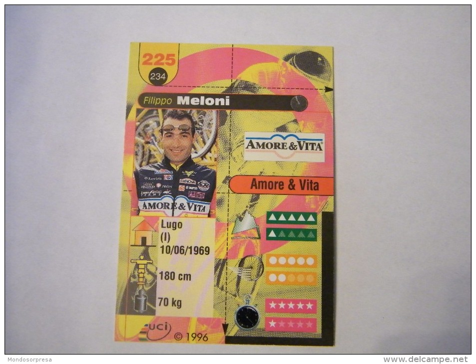 FIGURINA TIPO CARDS MERLIN ULTIMATE, CICLISMO, 1996,  CARD´S N° 225 FILIPPO MELONI - Ciclismo