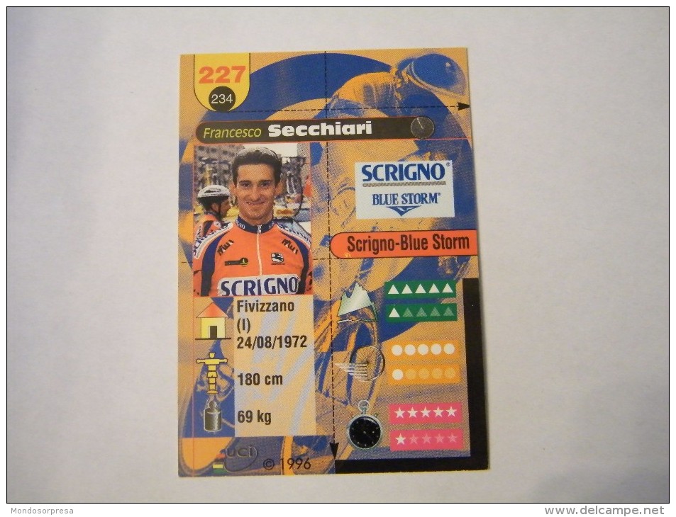 FIGURINA TIPO CARDS MERLIN ULTIMATE, CICLISMO, 1996,  CARD´S N° 227 FRANCESCO SECCHIARI - Ciclismo