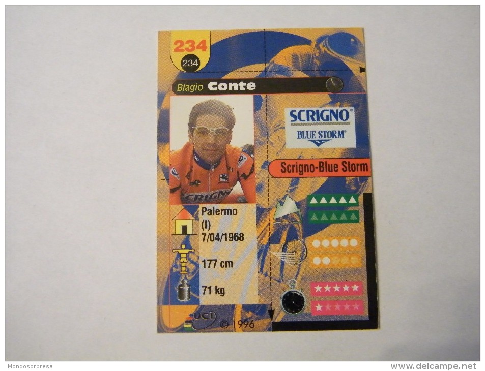 FIGURINA TIPO CARDS MERLIN ULTIMATE, CICLISMO, 1996,  CARD´S N° 234 BIAGIO CONTE - Ciclismo