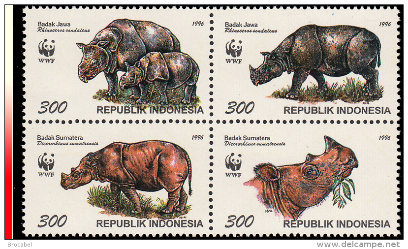 Indonésie 1474/77** Rhinocéros WWF  MNH - Rhinozerosse