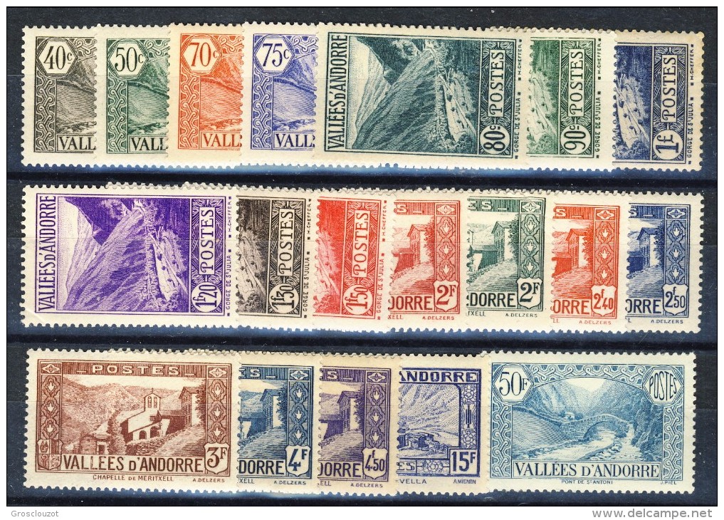 Andorra 1937-43 Lotto Di 19 Bolli Della Serie N. 61-92 Paesaggi MNH E MH Catalogo € 36 - Nuovi