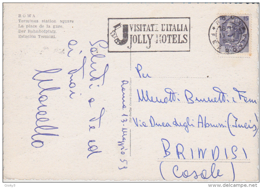 *ROMA 1959 STAZIONE TERMINI TARGHETTA EMA JOLLY HOTELS - Stazione Termini