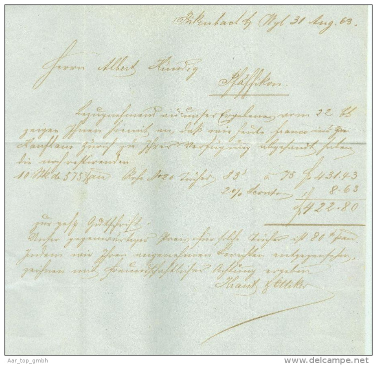 Heimat SG Rickenbach B.Wyl 1863-09-01 Langstempel Auf Brief Nach Pfäffikon Sitzende H. - Lettres & Documents
