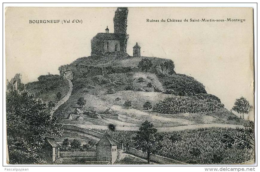 CPA BOURGNEUF VAL D'OR - RUINES DU CHATEAU DE SAINT MARTIN SOUS MONTAIGU D'APRES GRAVURE - Autres & Non Classés