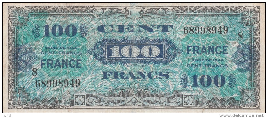 BILLETS - TRESOR - VERSO FRANCE - N°68998949  SERIE 8   - 100 FRANCS - 1945 Verso Frankreich
