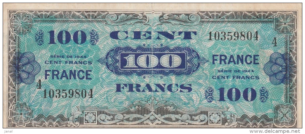 BILLETS - TRESOR - VERSO FRANCE - N°10359804  SERIE 4   - 100 FRANCS - 1945 Verso Francés