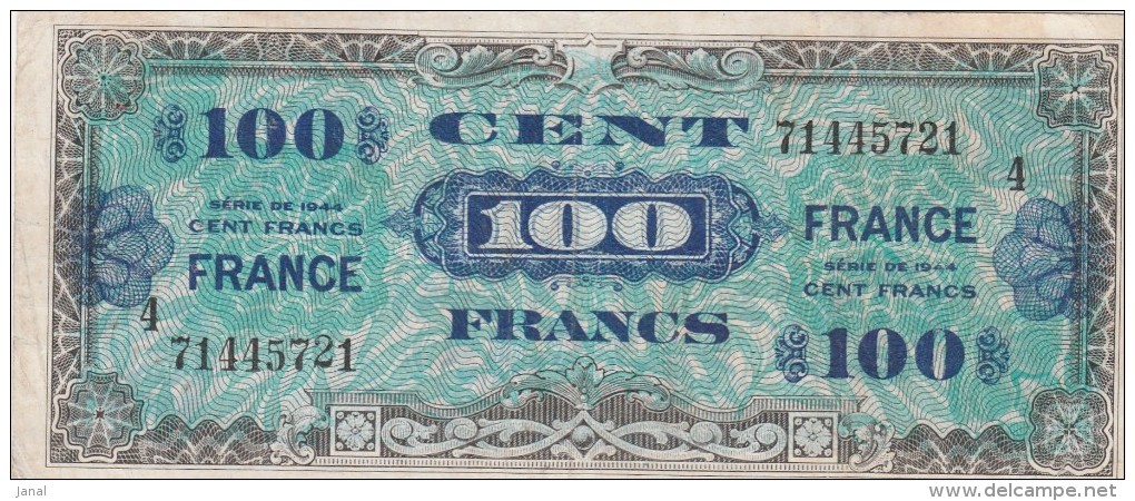 BILLETS - TRESOR - VERSO FRANCE - N° 71445721  SERIE 4   - 100 FRANCS - 1945 Verso Francés