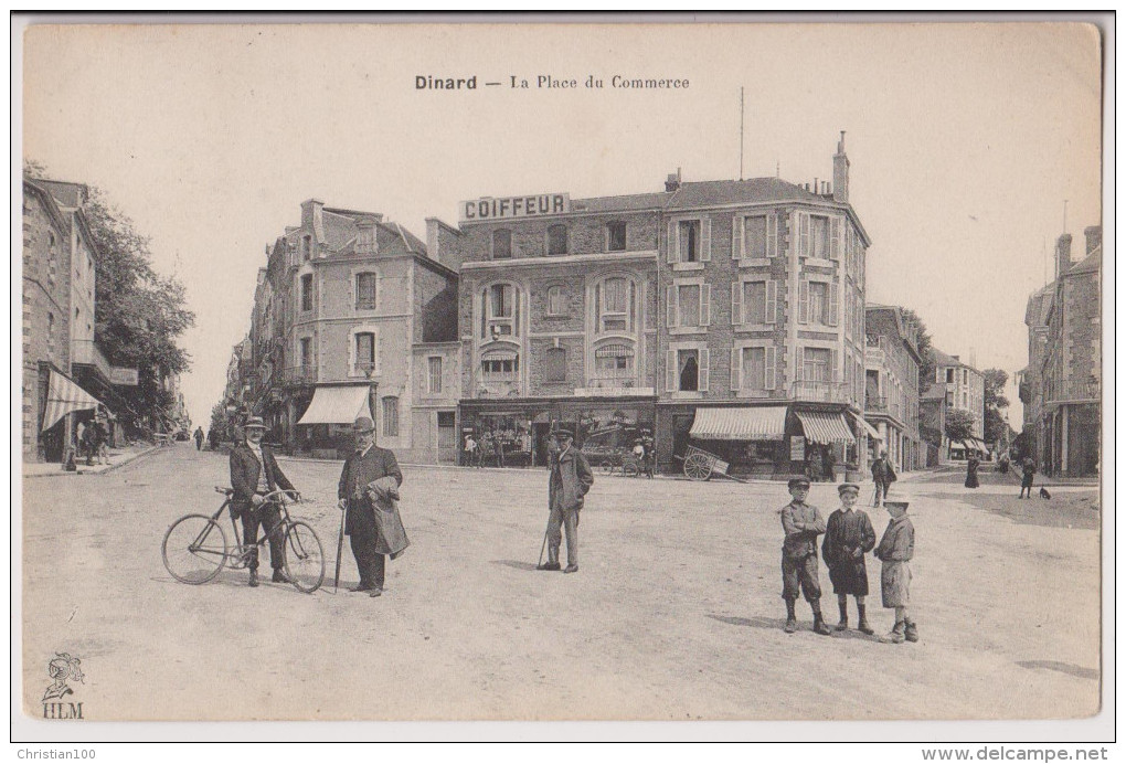 DINARD : LA PLACE DU COMMERCE - COIFFEUR - ECRITE EN 1908 - 2 SCANS - - Dinard