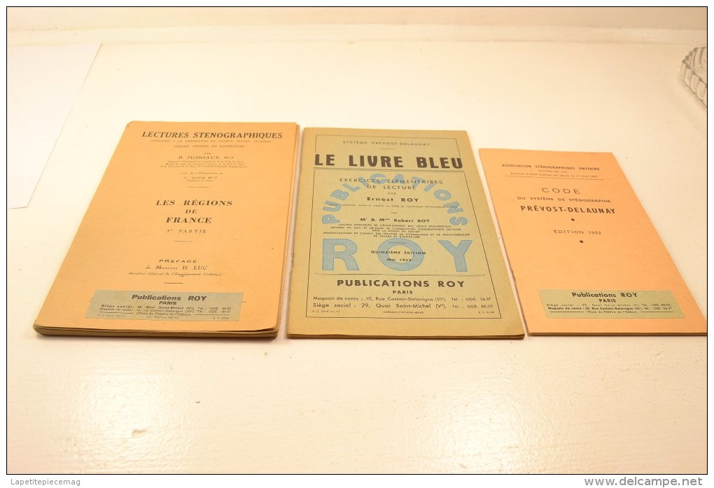 Lot 3 Ouvrages Sténographie Prévost-Delaunay Code Du Système Exercices De Lecture Erest Roy Les Regions De France 1 Part - Über 18