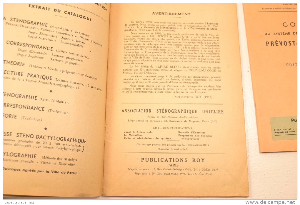 Lot 3 ouvrages Sténographie Prévost-Delaunay code du système exercices de lecture Erest Roy Les regions de France 1 part