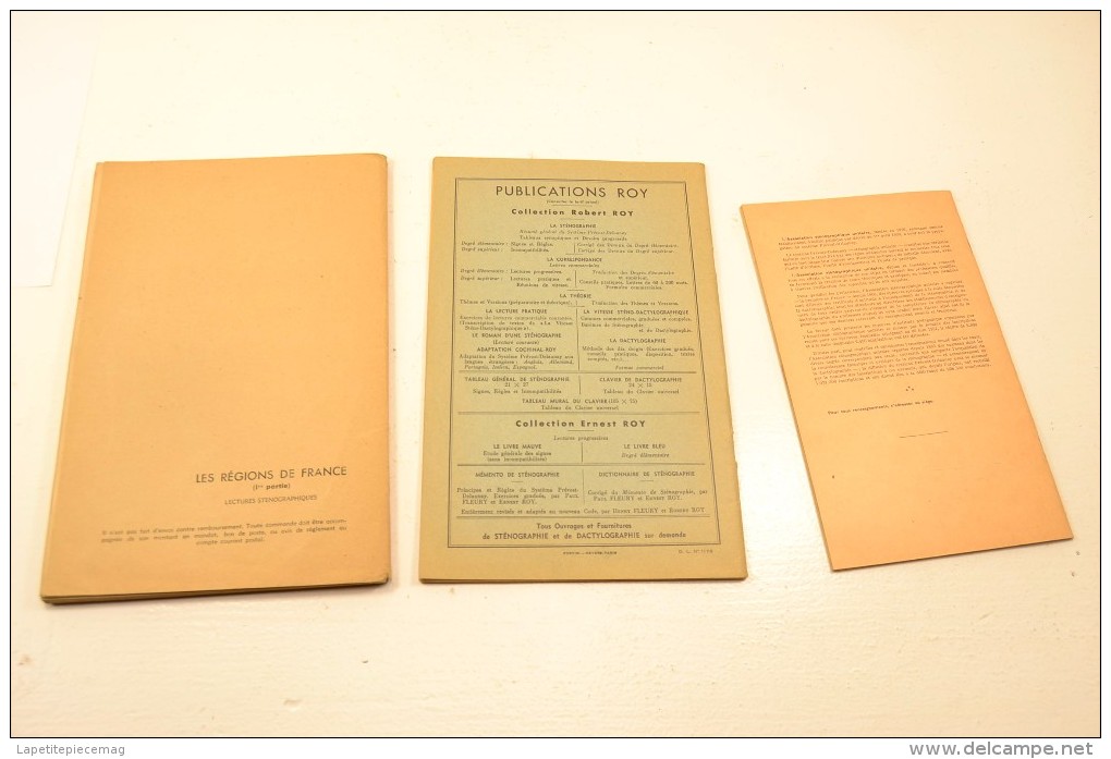 Lot 3 ouvrages Sténographie Prévost-Delaunay code du système exercices de lecture Erest Roy Les regions de France 1 part