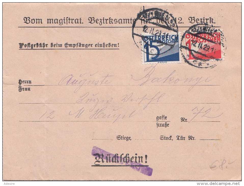 Österreich Nachporto 1929 - 1+15 Gro Nachporto (Ank132+142) Auf Exekutive Mahnung Vom Magstrat. Bezirksamt 12.Bezirk - Portomarken