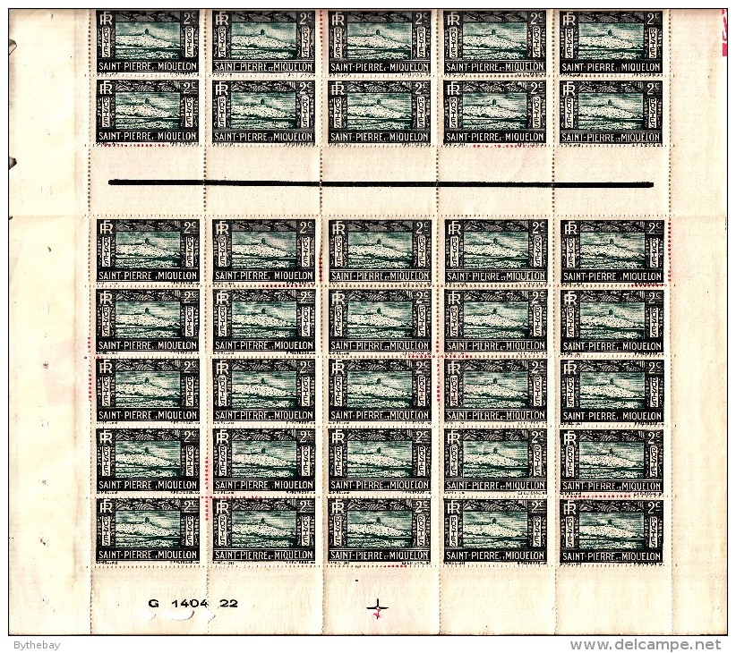 St Pierre Et Miquelon MNH Scott #137 Full Sheet Of 75 2c Lighthouse And Fish - Blocs-feuillets