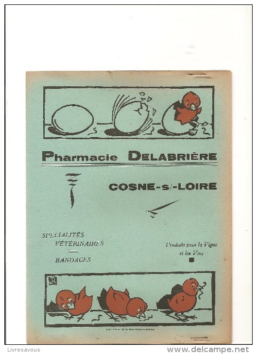 Protège Cahier Pharmacie DELABRIERE à Cosne Sur Loir Spécialiés Vétérinaires( Cher) Des Années 1960 Environ Couleur Vert - Protège-cahiers