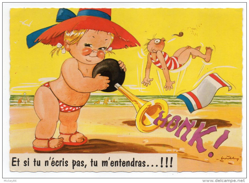 Illustrateur ???--"Et Si Tu N'écris Pas,tu M'entendras...!!" (plage) ,cpsm 15 X 10 N°1020 Série En Vacances éd Chapeau - Contemporain (à Partir De 1950)