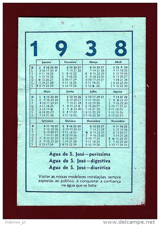 PORTUGAL - CASCAIS - AGUA DE S. JOSE - 1938 ADV. CALENDAR - Small : 1921-40