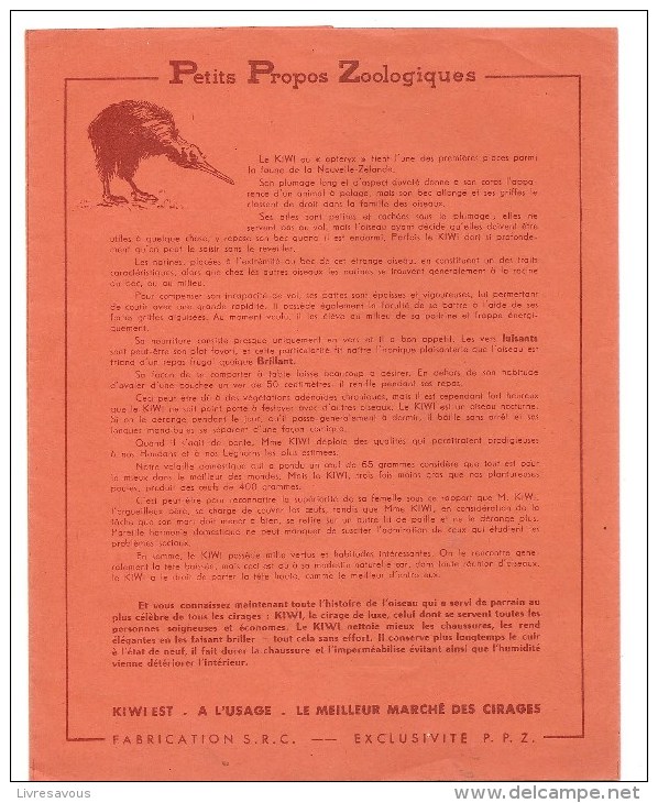 Protège Cahier KIWI Exclusiviré PPZ, Des Années 1960 Environ (Petits Propos Zoologiques) - Protège-cahiers