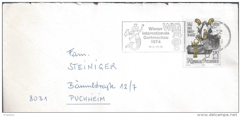 Vienna Gardens.WIG.74 Wiener Internationale Gartenschau.Stamp With Bags Of Mail And Trumpet.Sea Mermaid. 2 Scans. - Orchideen