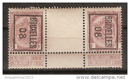 TYPO Nr. 7 - " BRUXELLES 08 " Met Tussenpaneel ** MNH En In SUPER DE LUXE - Staat ! Inzet Aan 10 € ! - Typo Precancels 1906-12 (Coat Of Arms)