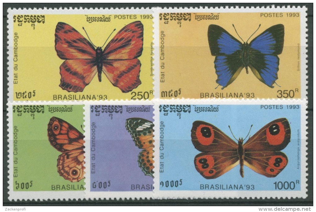 Kambodscha 1993 Briefm.-Ausstell. BRASILIANA '93 Schmetterlinge 1354/58 Postfr. - Cambodja