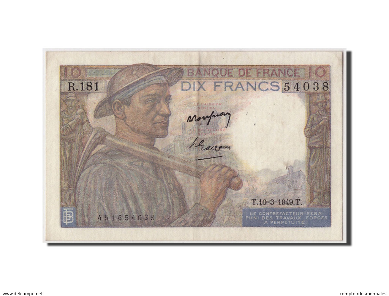 Billet, France, 10 Francs, 10 F 1941-1949 ''Mineur'', 1949, 1949-03-10, SUP - 10 F 1941-1949 ''Mineur''