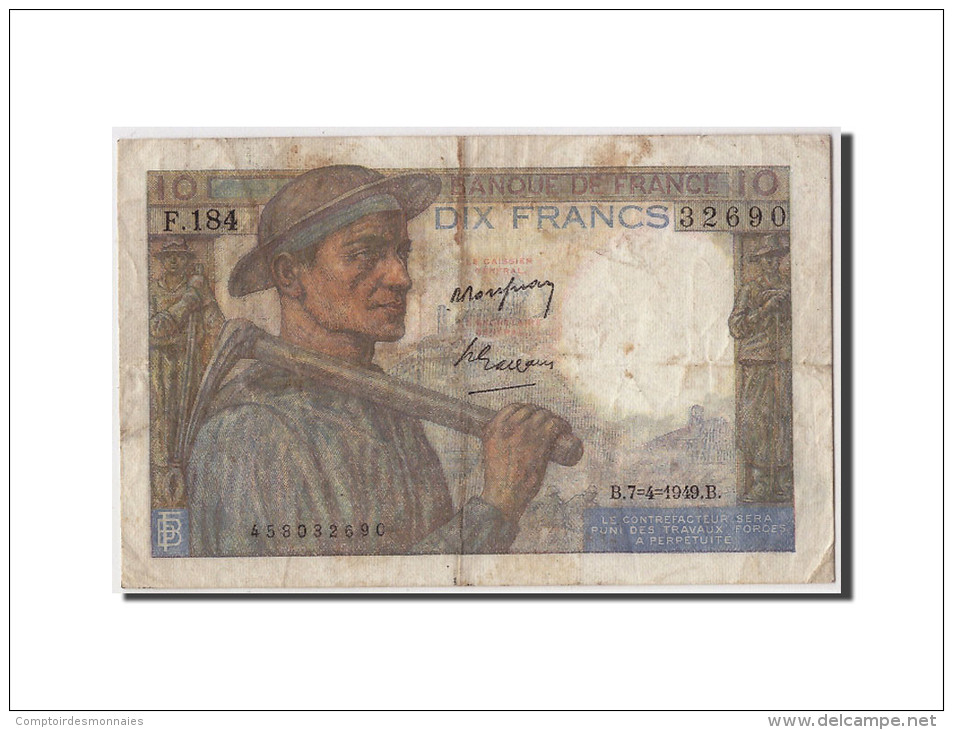 France, 10 Francs 1941-1949 ''Mineur'', 1949, KM:99f, 1949-04-07, TB - 10 F 1941-1949 ''Mineur''