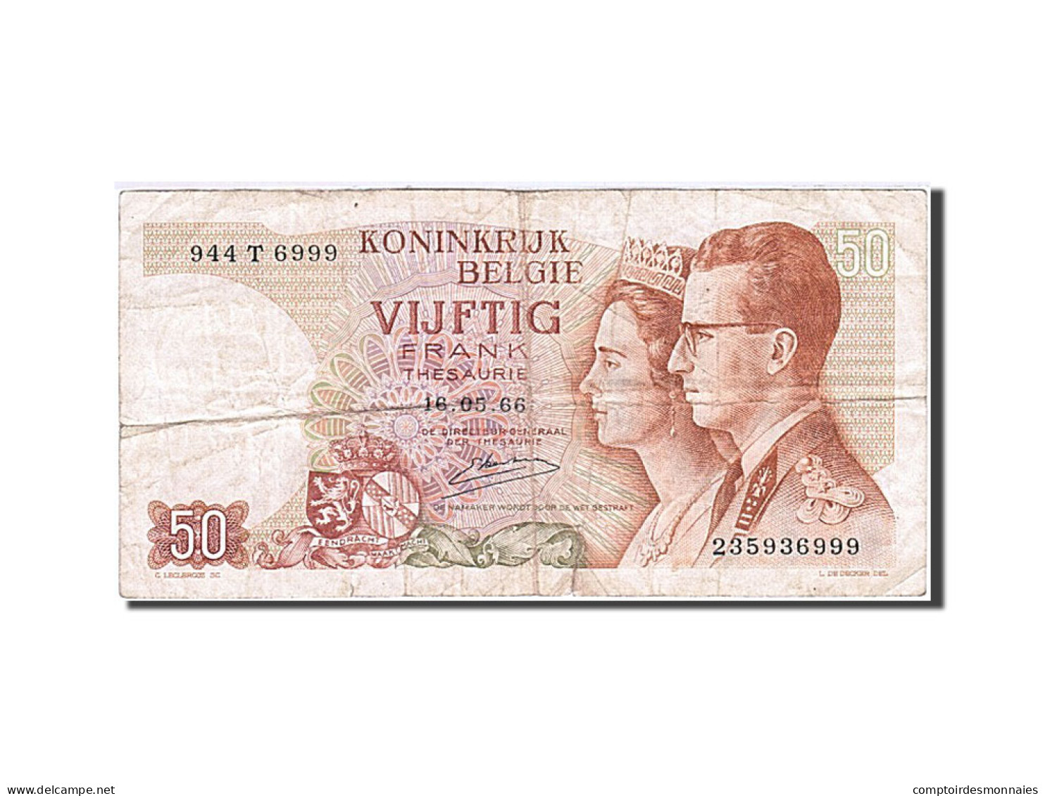 Billet, Belgique, 50 Francs, 1964-1966, 1966-05-16, KM:139, TB+ - Other & Unclassified