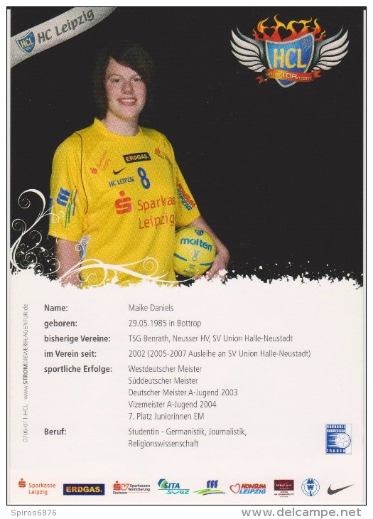Women Handball Card MAIKE DANIELS Team HC LEIPZIG 2007 / 2008 Handball Bundesliga Frauen Germany - Pallamano