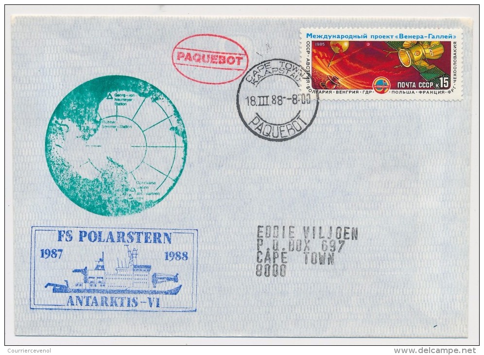 Russie / Afrique Du Sud - Enveloppe Cape Town Paquebot + FS Polarstern Antarktis VI - 1988 - Bateaux