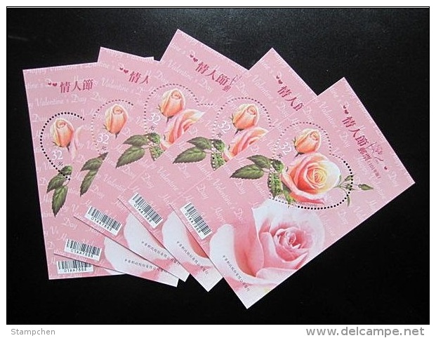 X5 Taiwan 2012 Valentine Day Stamp S/s Love Heart Rose Flower Arrow Scented Ink Unusual - Lots & Serien