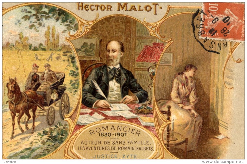 Hector MALOT - Belle Carte Illustrée Couleur - Chocolat LOMBART - Ecrivains