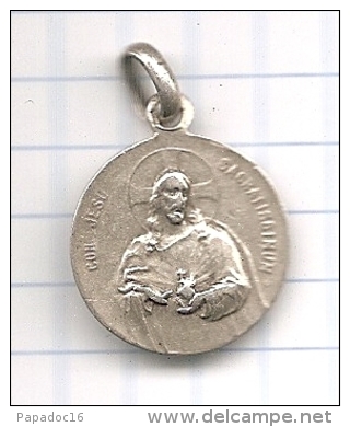 Médaille Religieuse En Argent Avec Bélière : N.D. Du Sacré Coeur (fin 19e-début 20e S.) - [Silber / Silver] - Hangers