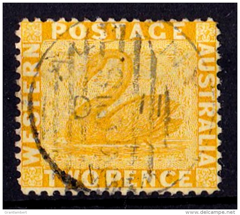 Western Australia 1865 Swan 2d Yellow Wmk Crown CC Used P12.5   SG 55 - - Usados