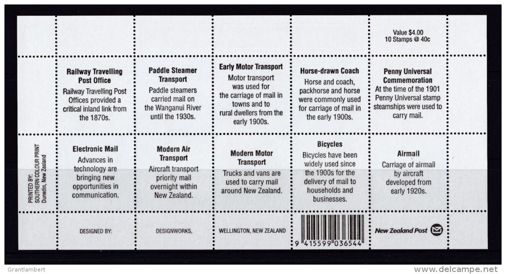 New Zealand 2001 100 Years Of Moving The Mail Minisheet MNH - Unused Stamps