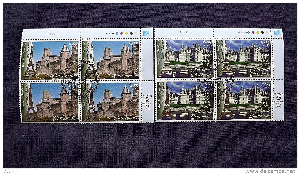 UNO-Wien 467/8 Oo/FDC-cancelled Eckrandviererblock ´B´, UNESCO-Welterbe: Frankreich - Used Stamps