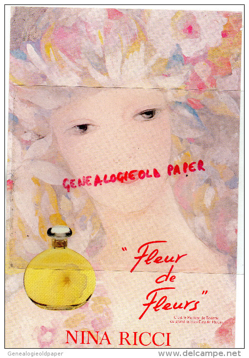 PARFUMERIE - PUBLICITE CARTONNEE FLEUR DE FLEURS - NINA RICCI - PARFUM -FLACON SIGNE LALIQUE - Werbung