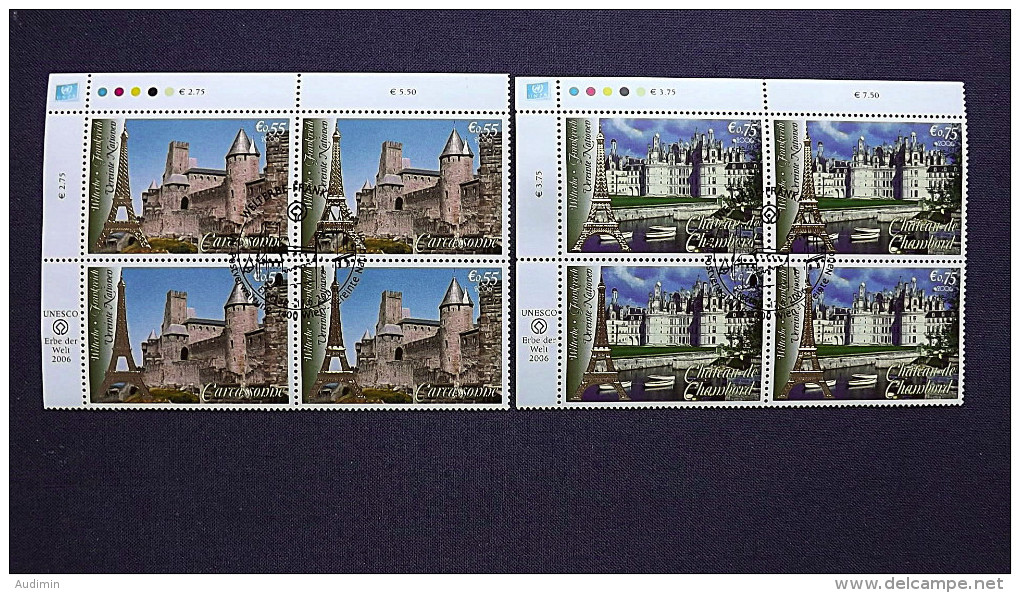 UNO-Wien 467/8 Oo/FDC-cancelled Eckrandviererblock ´A´, UNESCO-Welterbe: Frankreich - Used Stamps