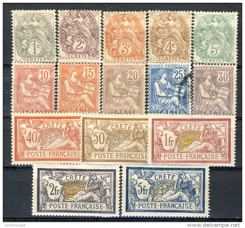 Creta 1902-03 Tipi Di Francia Dedicati. Serie N. 1 - 15 MH (n. 9 Usato) Catalogo € 210 - Ongebruikt