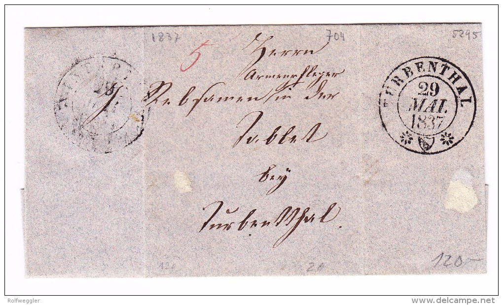 Heimat ZH TURBENTHAL 29.5.1837 Ankunfts Stempel Auf Vorphila Brief Aus Winterthur - ...-1845 Préphilatélie