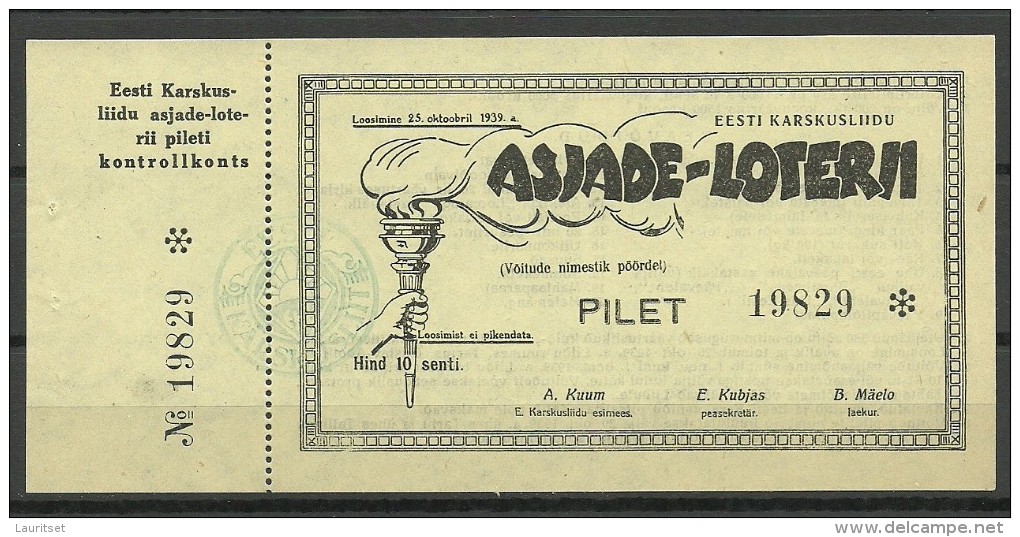 Estonia Estonie Estland 1939 Lottery Ticket Lotterilos UNC !! - Lotterielose