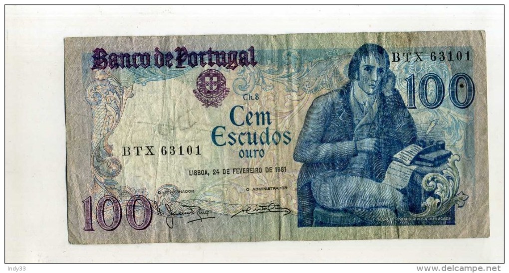 - PORTUGAL . BILLET 100 ESC. 1981 . - Portugal