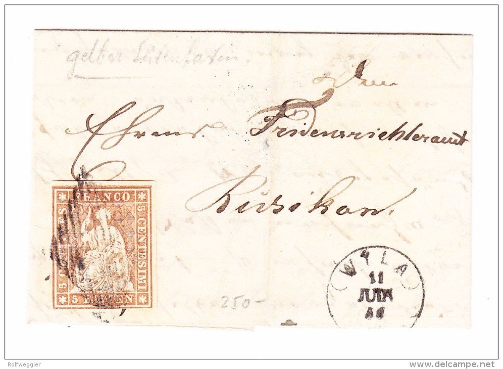 Heimat ZH WILA 11.6.1856 Mit 5Rp. Strubel Auf Brief Nach Russikon - Lettres & Documents