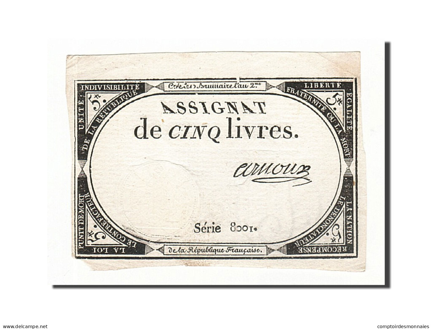 Billet, France, 5 Livres, 1793, 1793-10-31, Arnoux, TTB+, KM:A76, Lafaurie:171 - Assignate