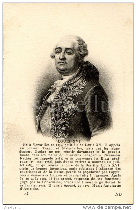 Postcard / CP / Postkaart / Ed. Lévy Et Neurdein Réunis / Paris / Roi Louis XVI De France - Personnages Historiques