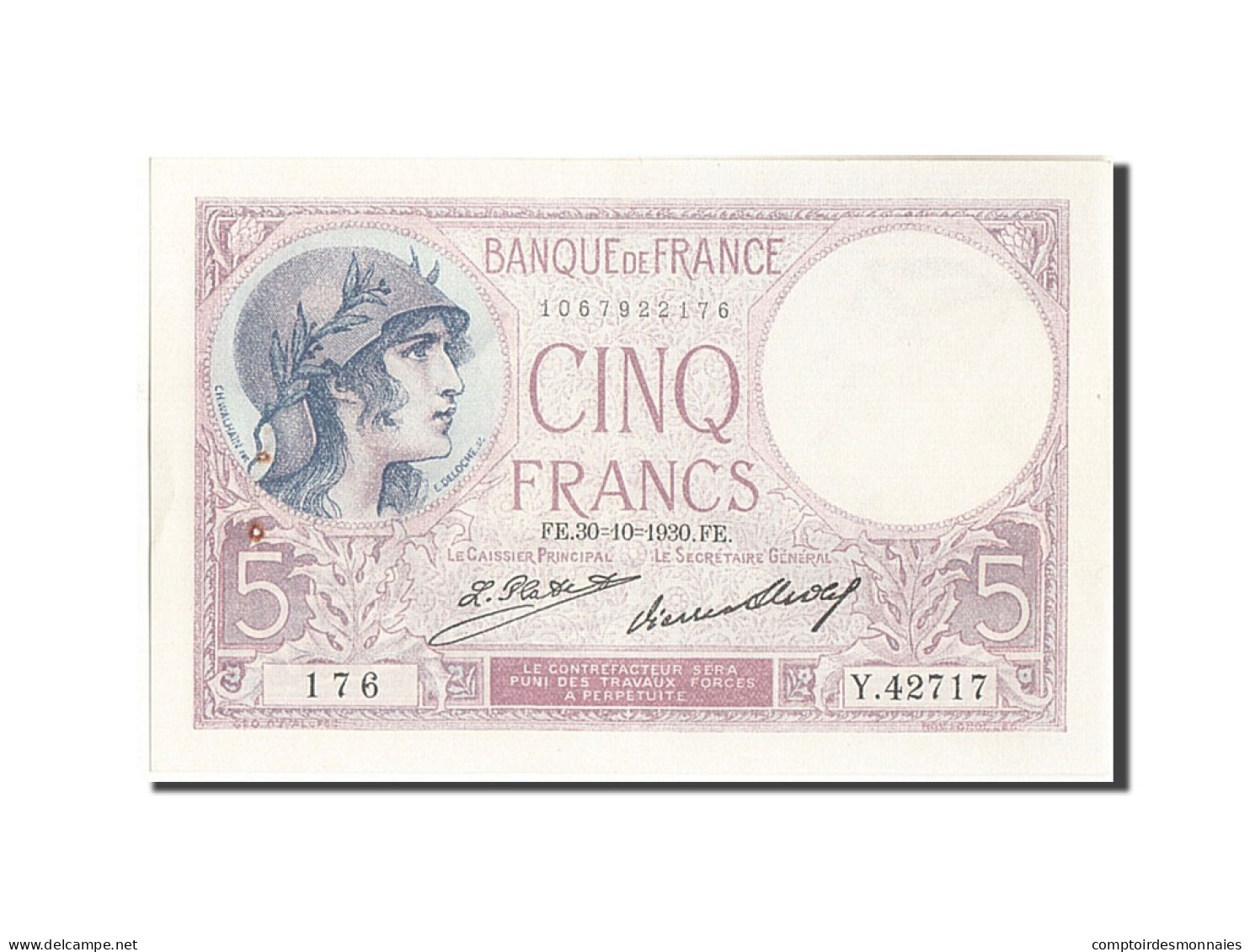 Billet, France, 5 Francs, 5 F 1917-1940 ''Violet'', 1930, 1930-10-30, TTB+ - 5 F 1917-1940 ''Violet''