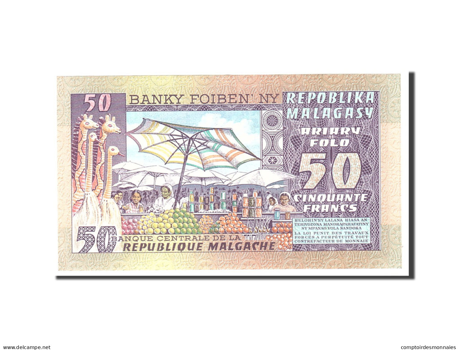 Billet, Madagascar, 50 Francs = 10 Ariary, 1974, Undated, KM:62a, NEUF - Madagascar