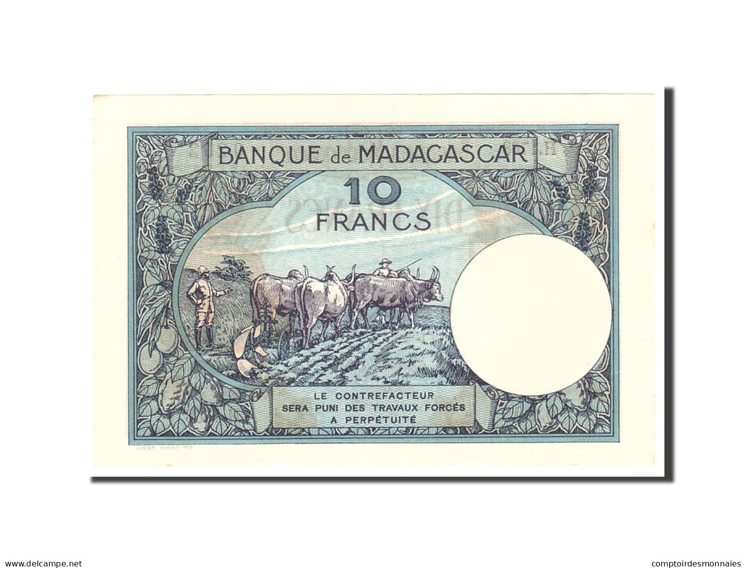 Billet, Madagascar, 10 Francs, 1937, Undated, KM:36, TTB+ - Madagascar