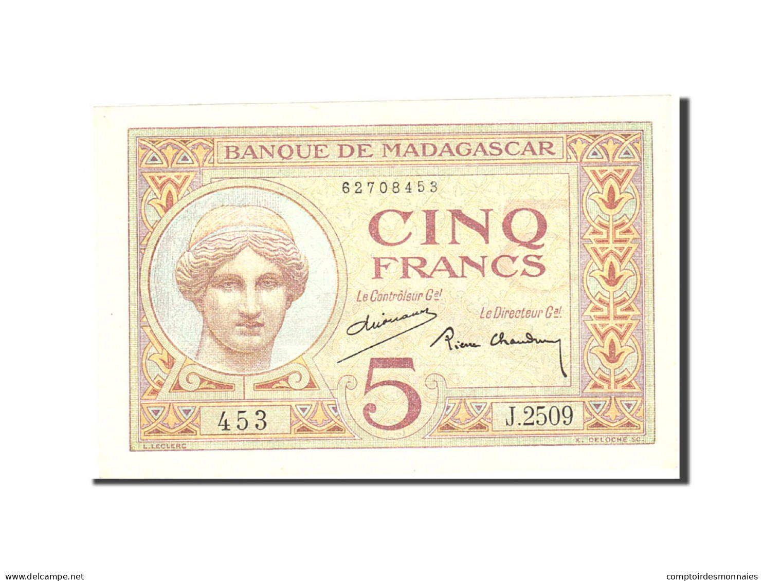 Billet, Madagascar, 5 Francs, 1937, Undated, KM:35, SPL - Madagaskar